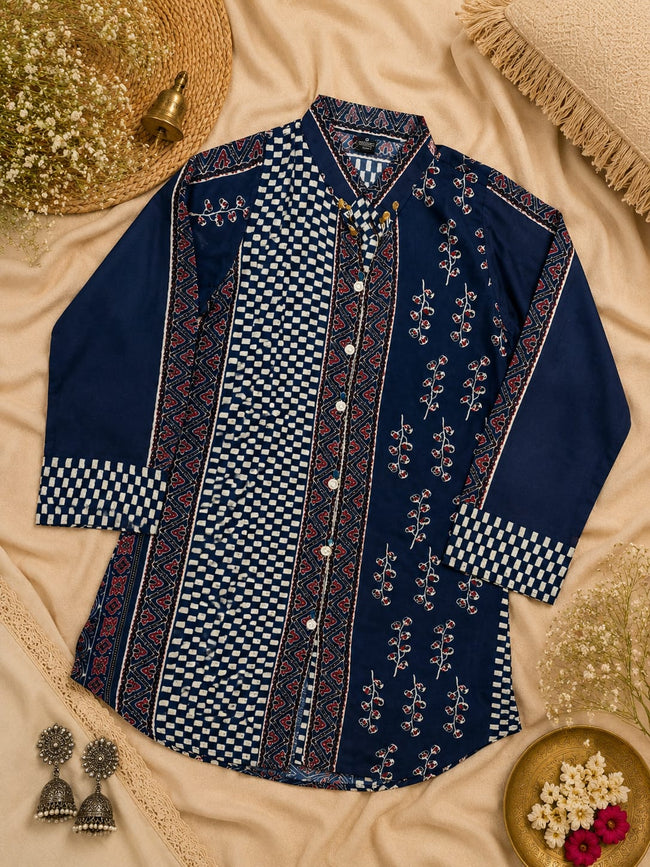 Indigo Ajrakh Multi-Print Muslin Tunic Hover Image