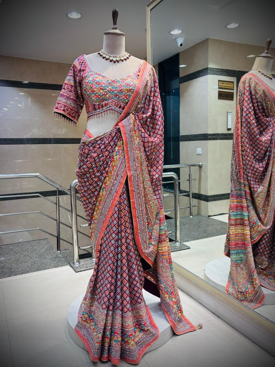 Vibrant Mosaic Embroidered Saree