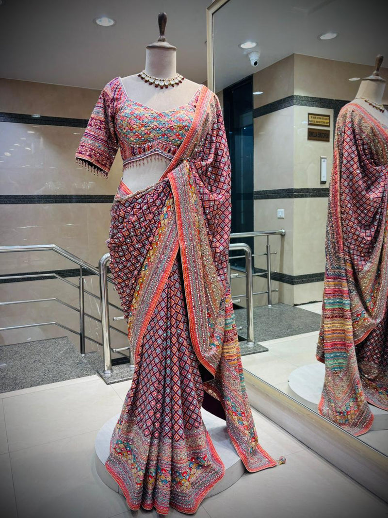 Vibrant Mosaic Embroidered Saree