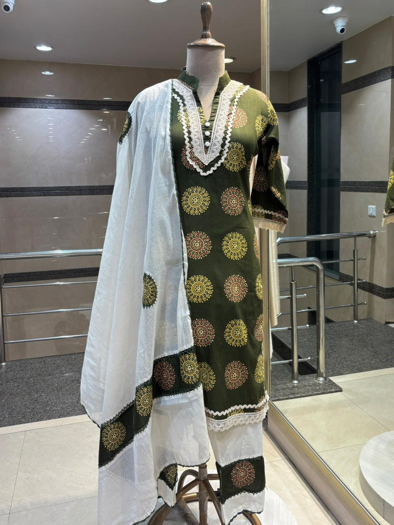 Olive Mandala Printed Kurta Set