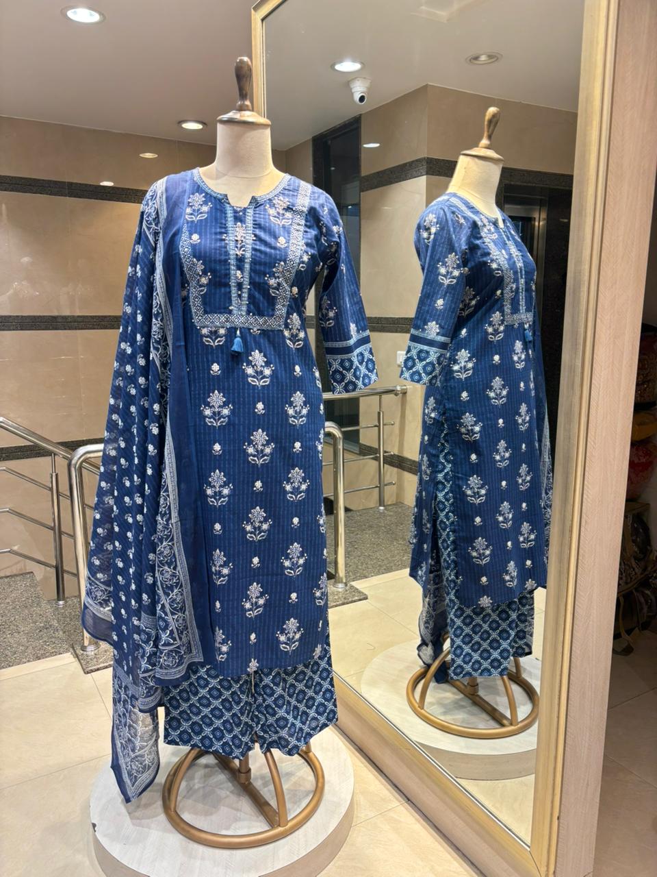 Indigo Blue Printed & Embroidered Kurta Set