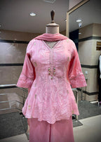 Soft Rose Pink Embroidered Peplum Kurta Set