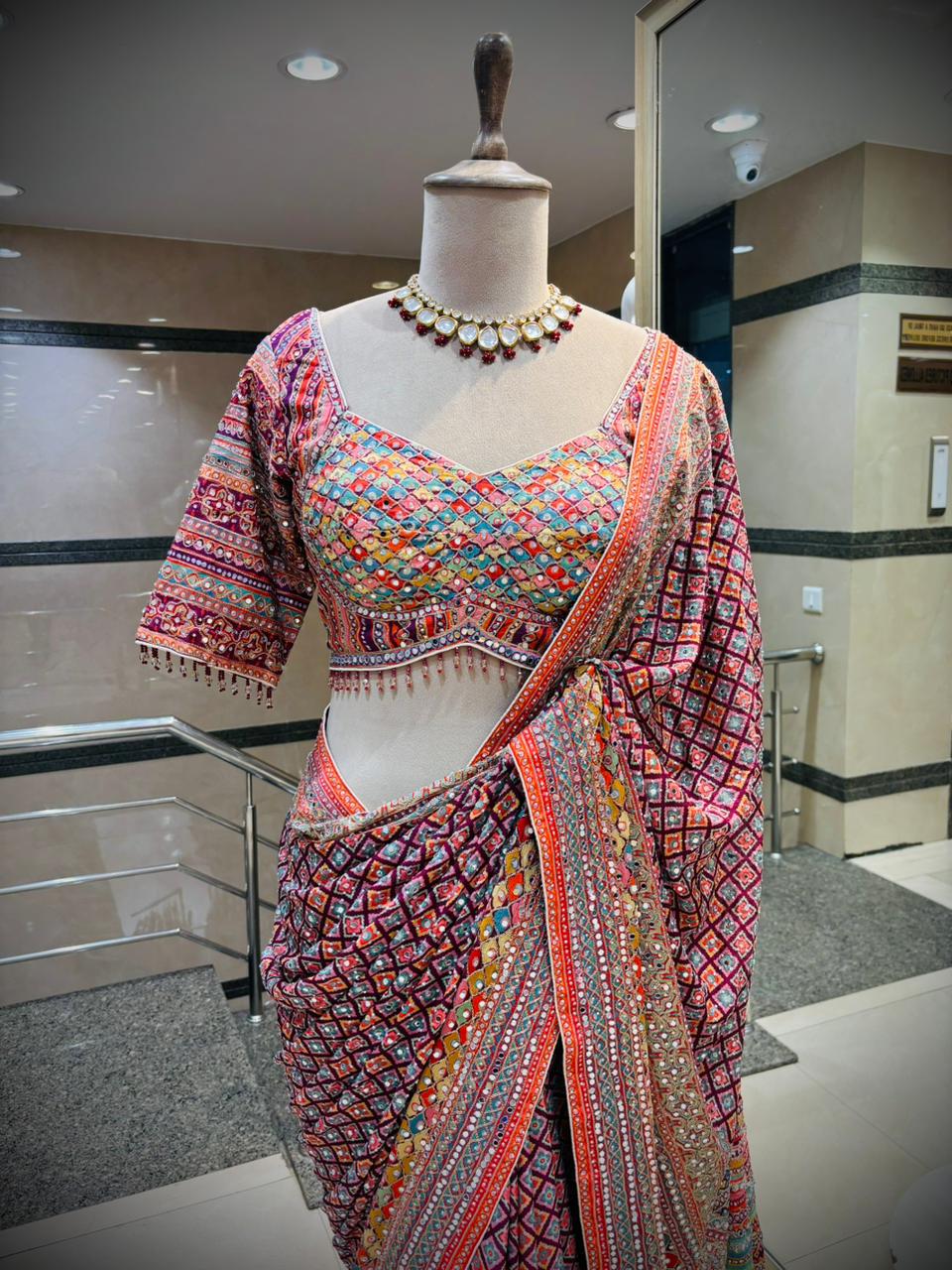 Vibrant Mosaic Embroidered Saree