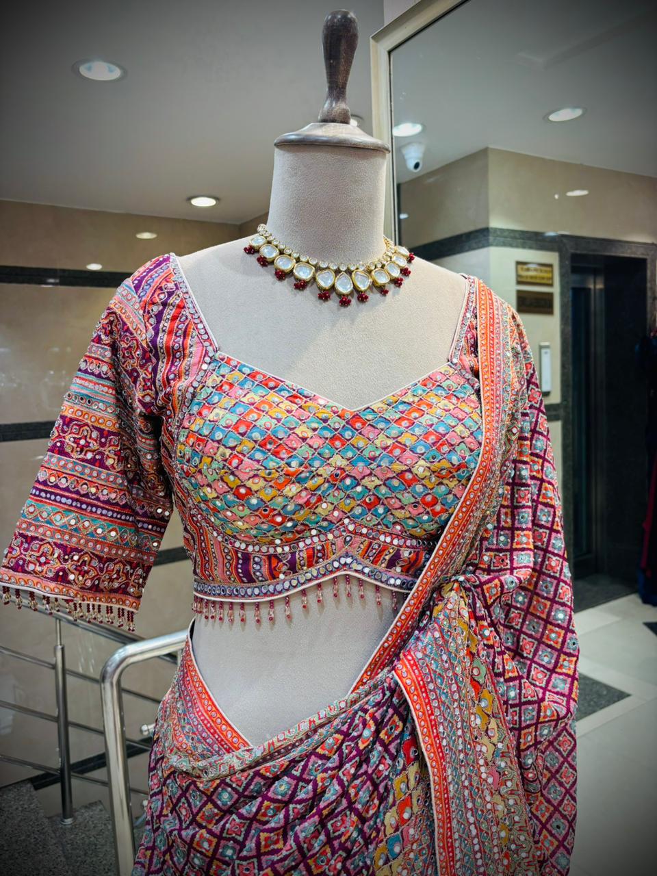 Vibrant Mosaic Embroidered Saree