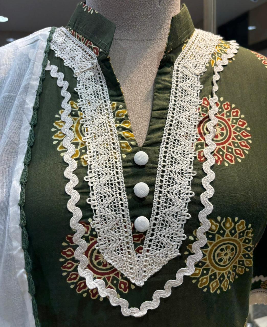 Olive Mandala Printed Kurta Set