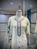 Ivory & Black Floral Embroidered Kurta Set