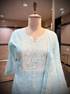 Pastel Aqua Embroidered Kota Doriya Kurta Set