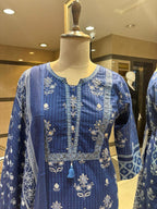 Indigo Blue Printed & Embroidered Kurta Set