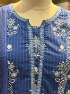 Indigo Blue Printed & Embroidered Kurta Set