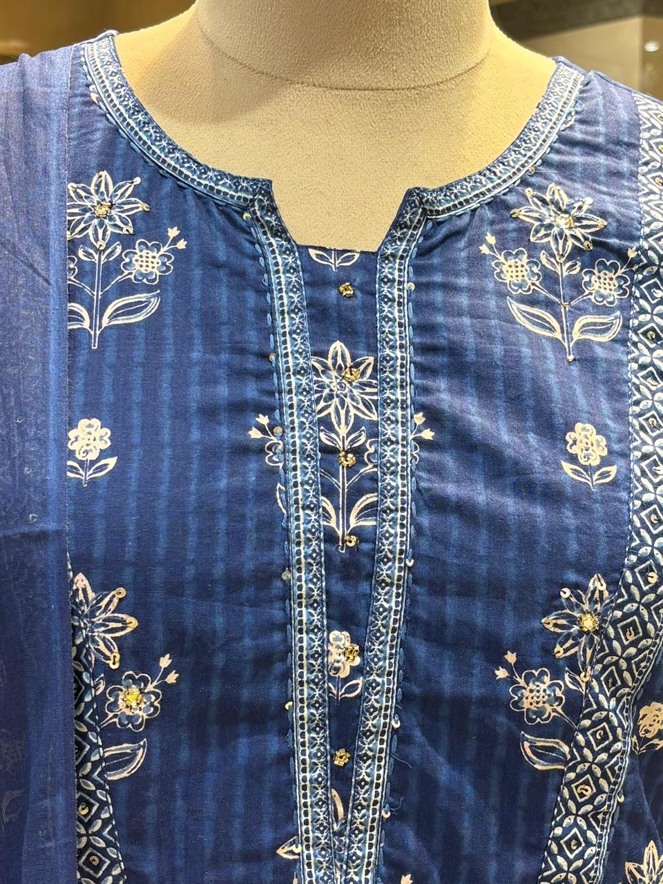 Indigo Blue Printed & Embroidered Kurta Set