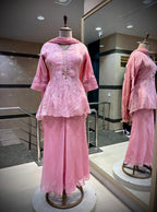 Soft Rose Pink Embroidered Peplum Kurta Set