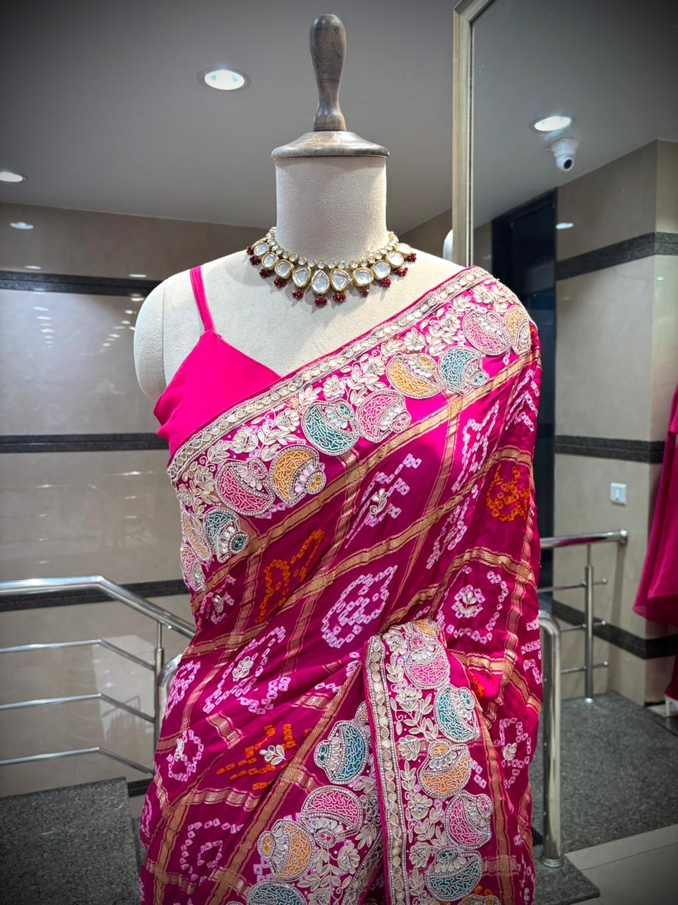 Rani Pink Bandhani Artistry Saree