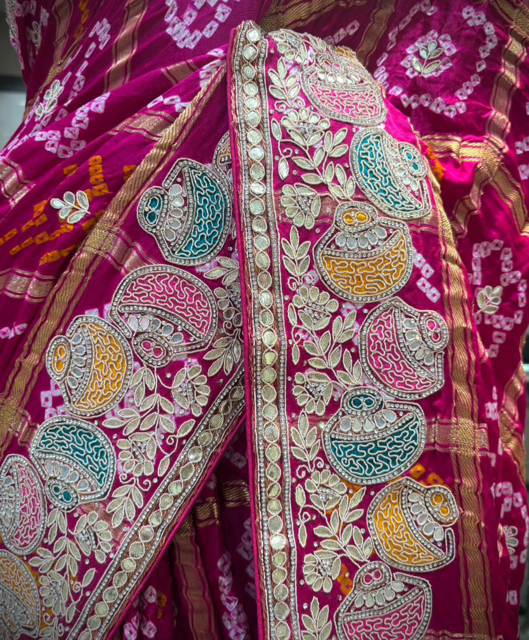 Rani Pink Bandhani Artistry Saree
