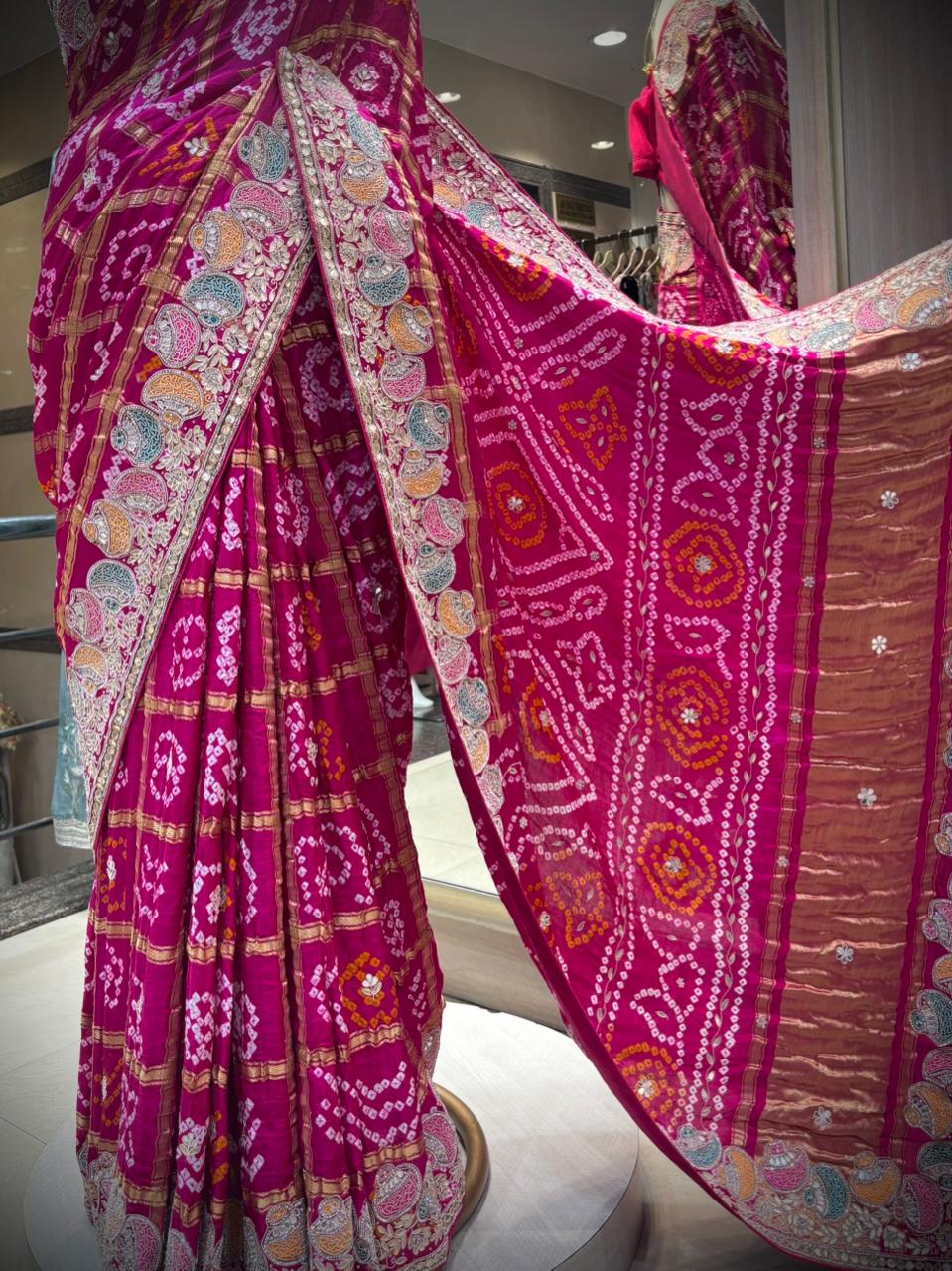 Rani Pink Bandhani Artistry Saree