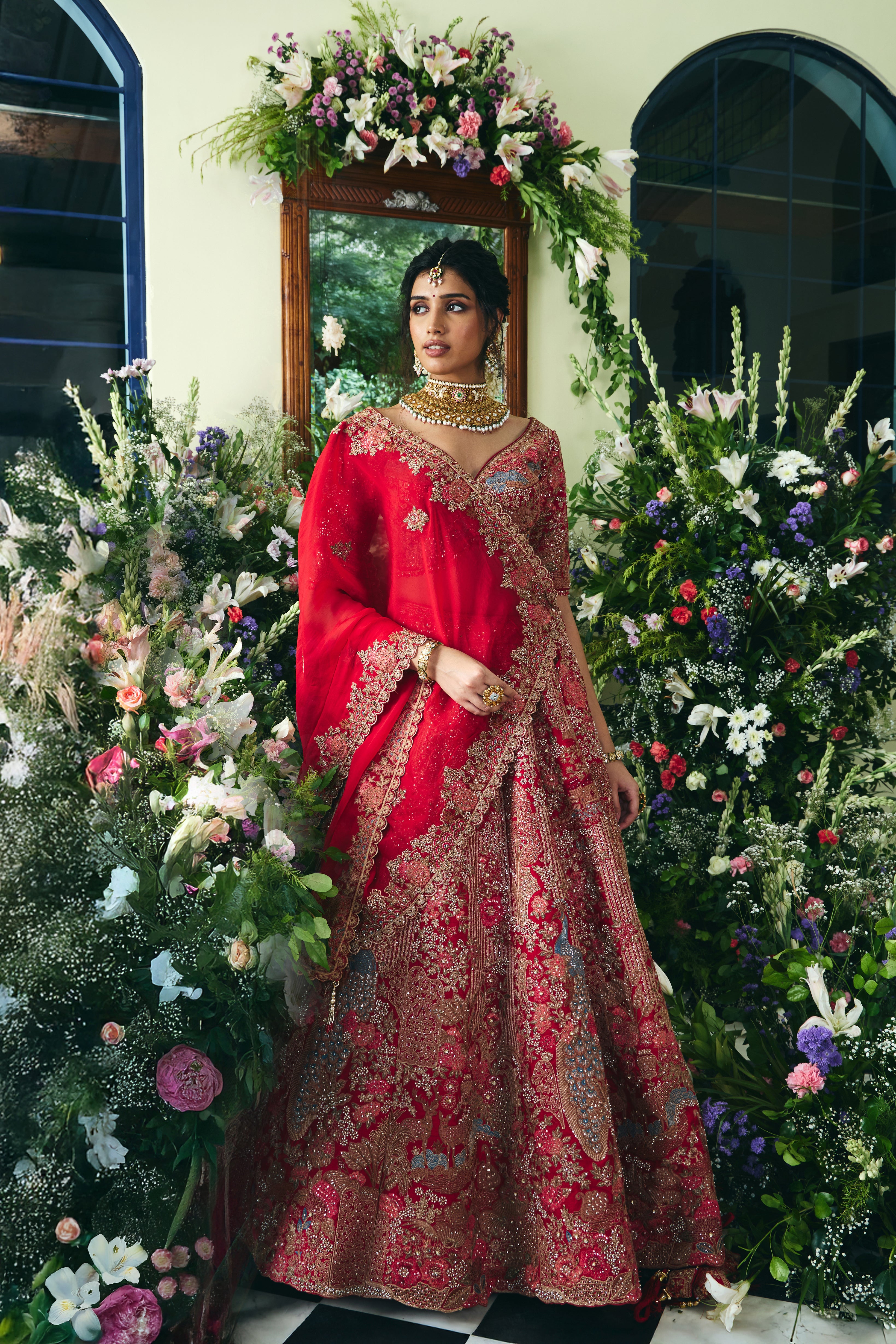 Sultana Heritage Kalidaar in Vermillion & Cerulean