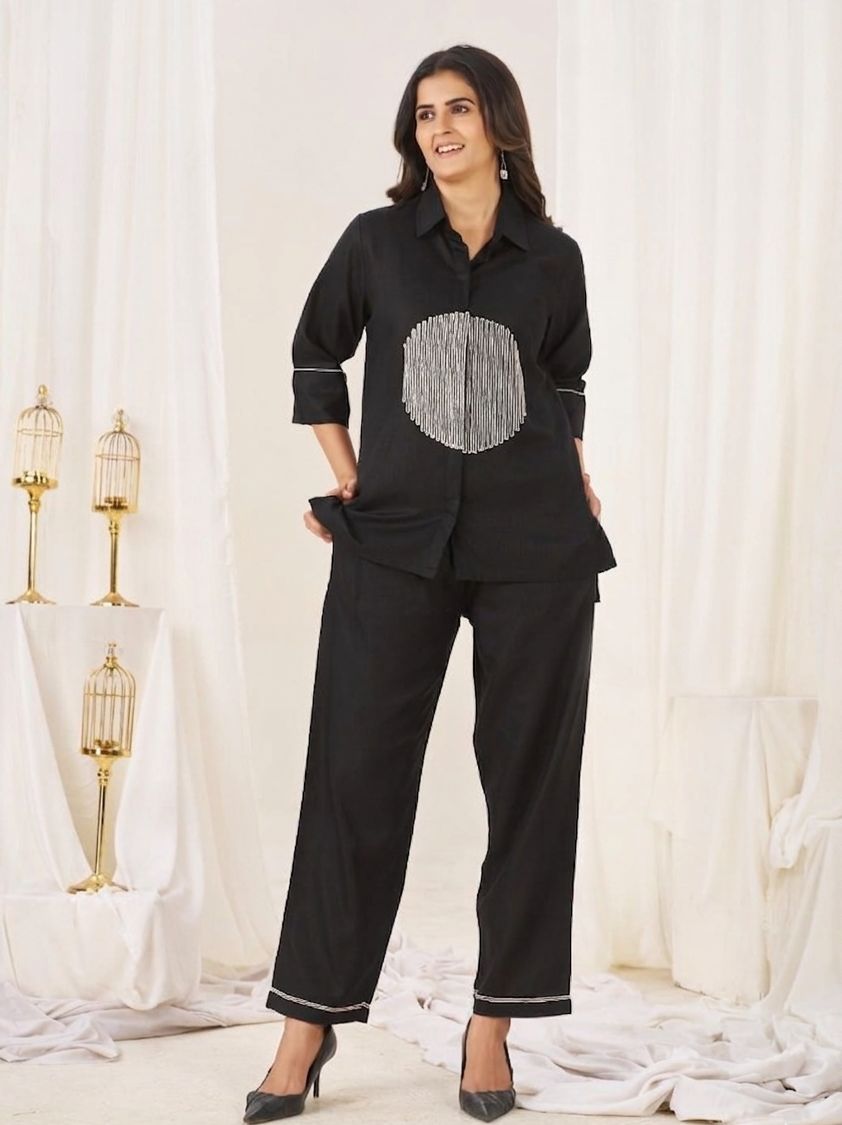Sophisticated two-piece ensemble that blends minimalist tailoring