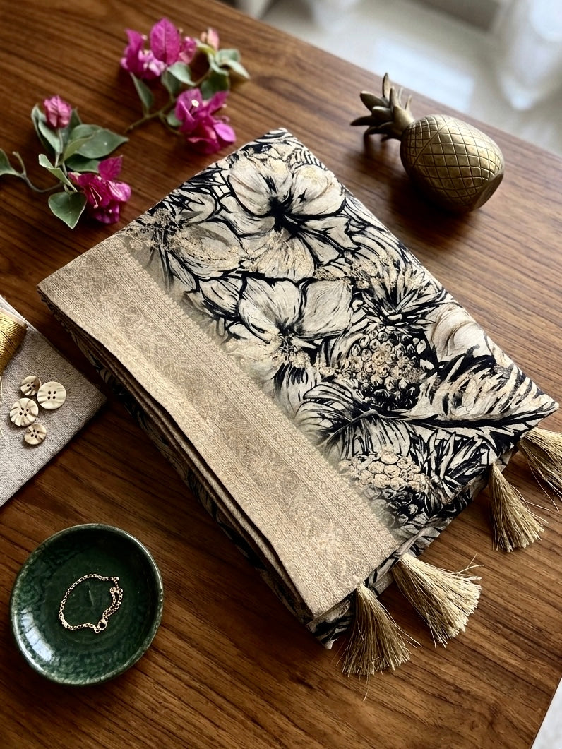 Muted Gold and Black Tissue Saree