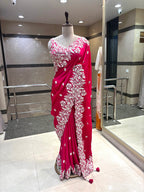 Fuchsia Bloom Hand-Embroidered Saree