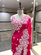 Fuchsia Bloom Hand-Embroidered Saree