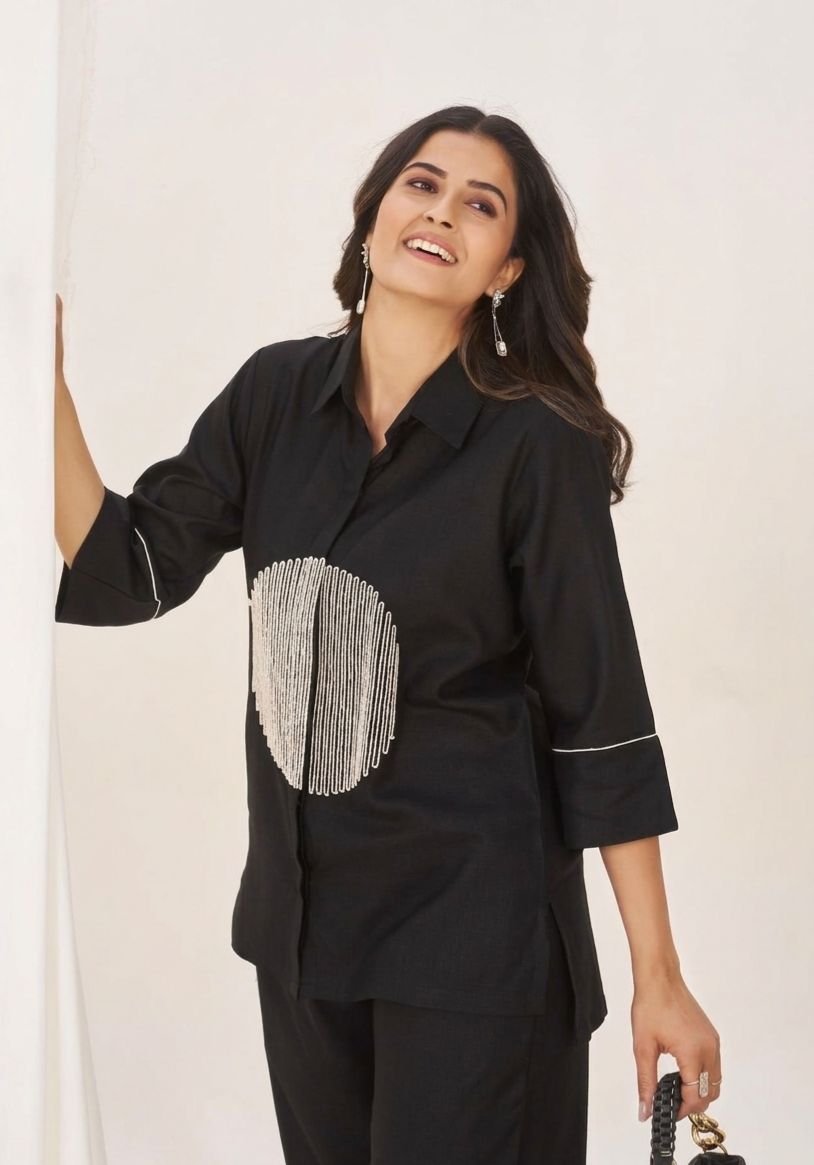 Sophisticated two-piece ensemble that blends minimalist tailoring