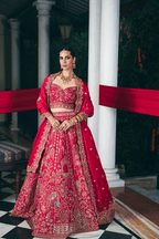 Vanya Heritage Silk Lehenga in Deep Bridal Red