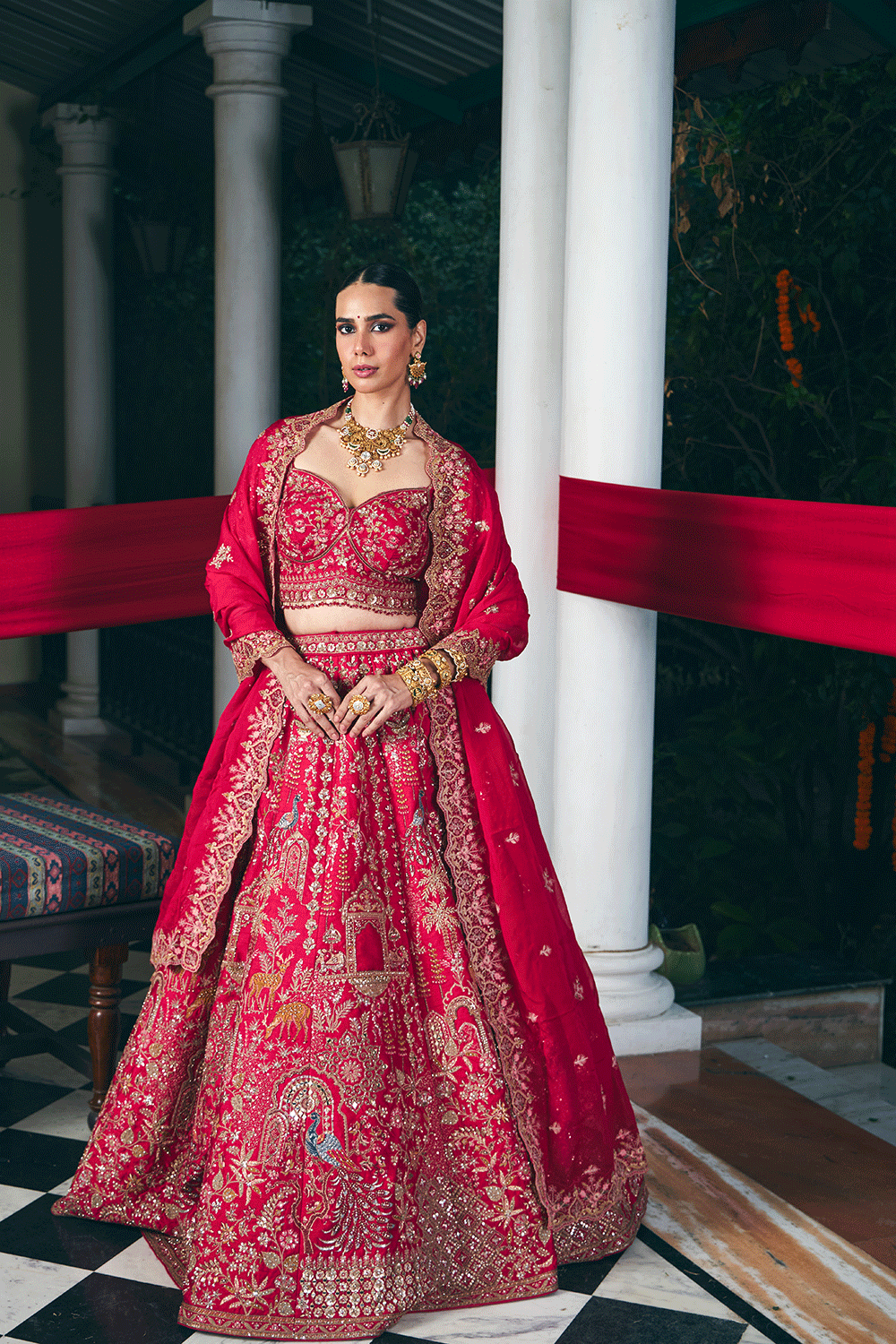 Vanya Heritage Silk Lehenga in Deep Bridal Red