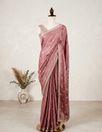 Dusty Mauve Vintage Rose Embroidered Saree