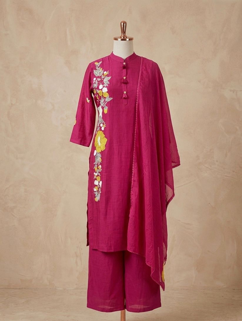 Straight-cut kurta and matching dupatta.